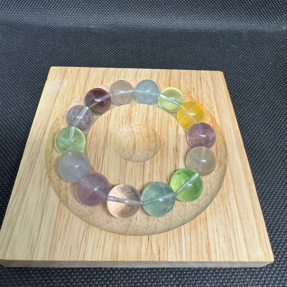 Multicolor Rainbow Fluorite 12.5mm, 6.5 inches wrist size, Genuine Crystals